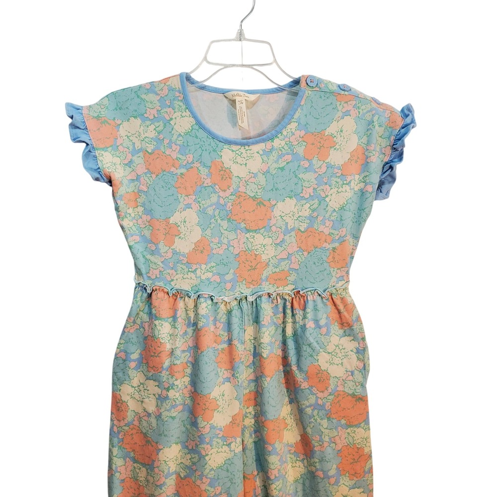 Matilda Jane Floral‎ Ruffle Sleeve Jumpsuit W Pockets Blue Peach Kids Size 10